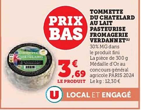 TOMMETTE DU CHATELARD AU LAIT PASTEURISÉ FROMAGERE VERDANNE