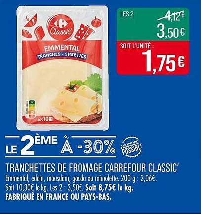 Tranchettes de fromage Carrefour Classic