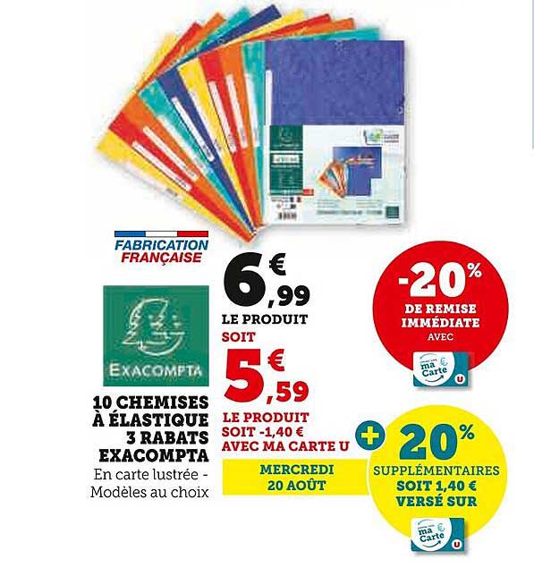 10 CHEMISES À ÉLASTIQUE 3 RABATS EXACOMPTA