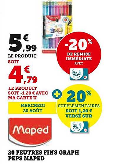 20 FEUTRES FINS GRAPH PEPS MAPED
