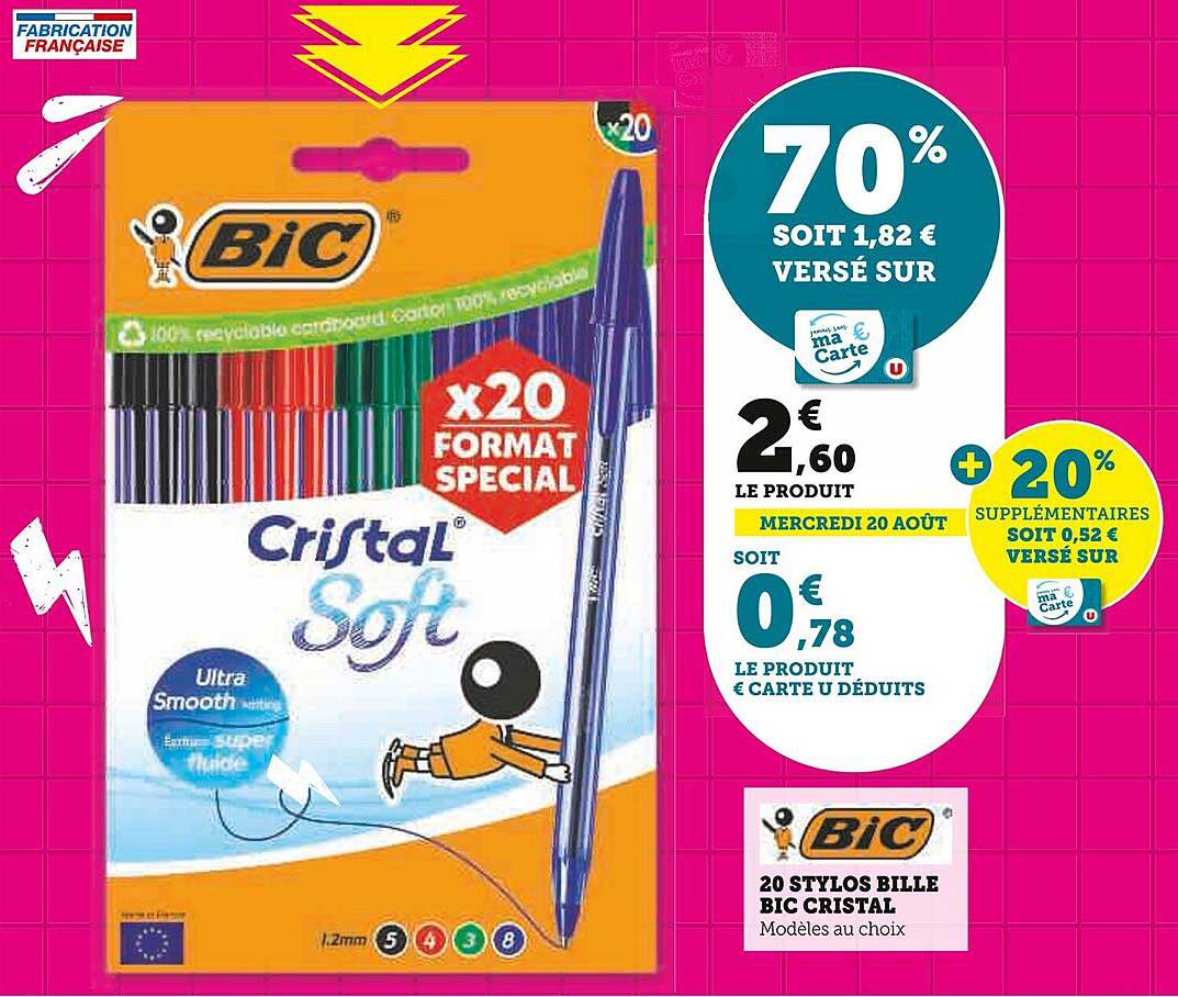 20 STYLOS BILLE BIC CRISTAL | Modèles au choix