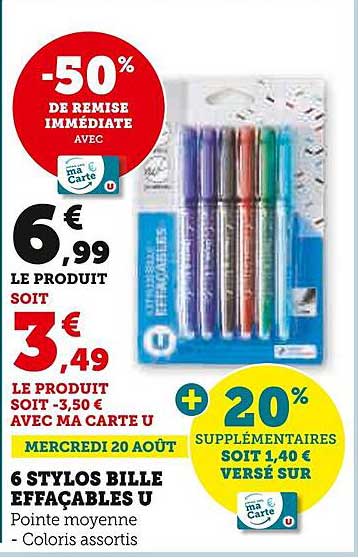 6 STYLOS BILLE EFFACABLES U