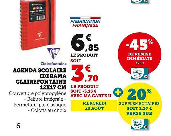 AGENDA SCOLAIRE IDERAMA CLAIREFOURTINE 12X17 CM