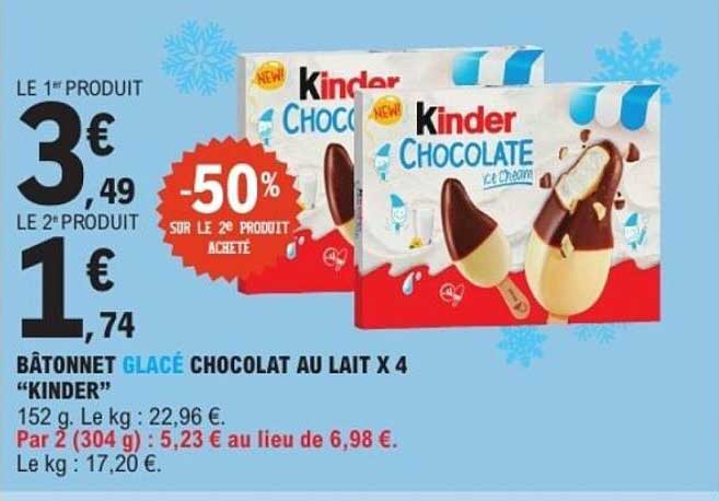 BÂTONNET GLACÉ CHOCOLAT AU LAIT X 4 “KINDER”