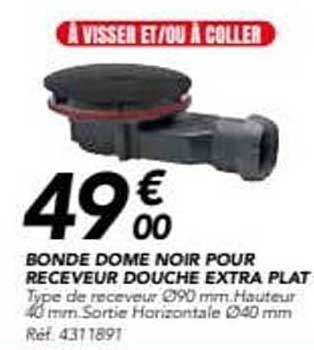 BONDE DOME NOIR POUR RECEVEUR DOUCHE EXTRA PLAT