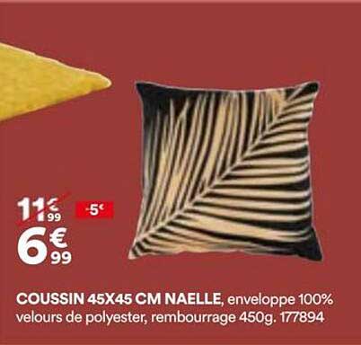 COUSSIN 45X45 CM NAELLE, enveloppe 100% velours de polyester, rembourrage 450g. 177894