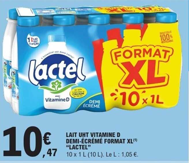 LAIT UHT VITAMINE D DEMI-ÉCRÉMÉ FORMAT XL "LACTEL"
