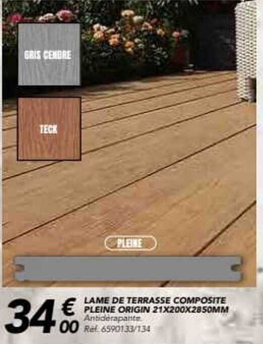 LAME DE TERRASSE COMPOSITE PLEINE ORIGIN 21X200X2850MM