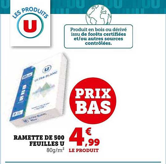 Ramette de 500 feuilles U