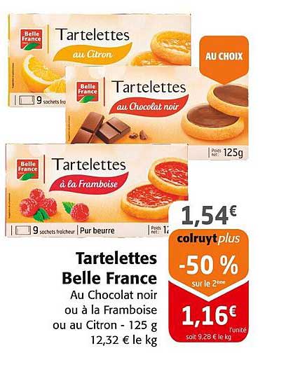 Tartelettes Belle France Au Chocolat noir ou à la Framboise ou au Citron - 125 g