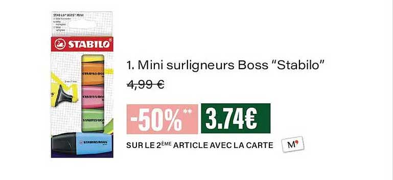 1. Mini surligneurs Boss “Stabilo”