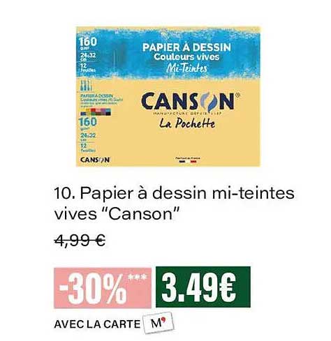 10. Papier à dessin mi-teintes vives “Canson”