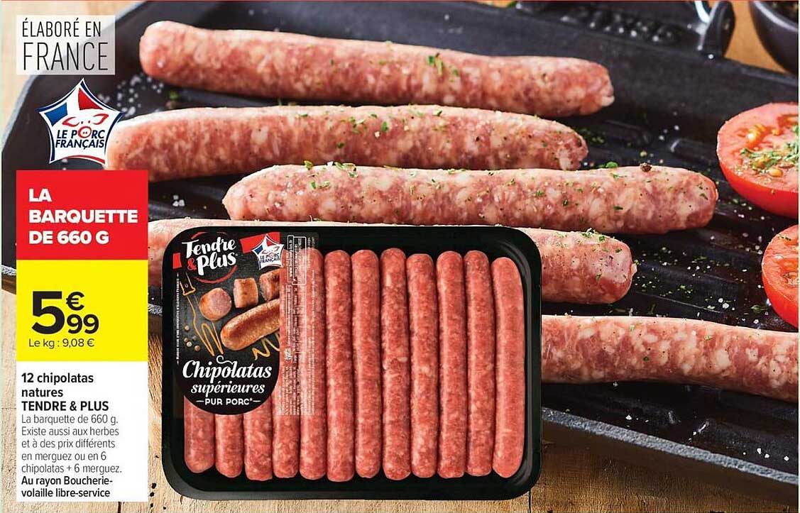 12 chipolatas natures TENDRE & PLUS