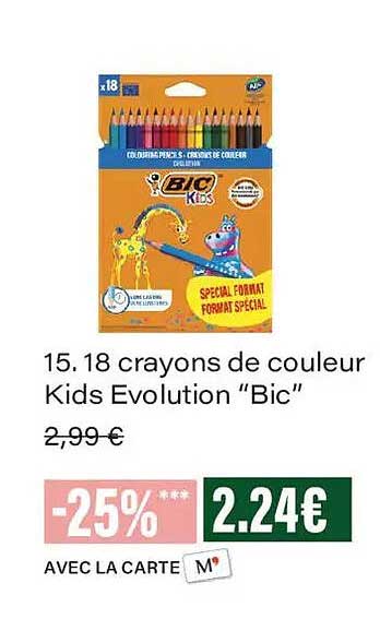 15. 18 crayons de couleur Kids Evolution “Bic”