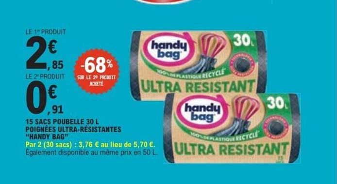 15 SACS POUBELLE 30 L POIGNÉES ULTRA-RÉSISTANTES “HANDY BAG”