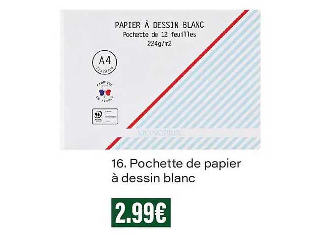 16. Pochette de papier à dessin blanc