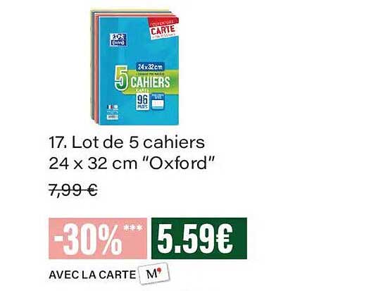 17. Lot de 5 cahiers 24 x 32 cm “Oxford”