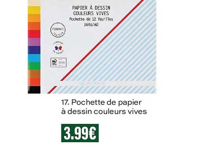 17. Pochette de papier à dessin couleurs vives