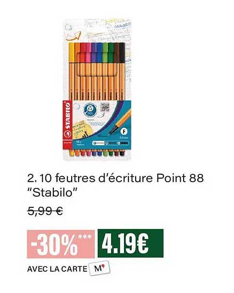 2. 10 feutres d’écriture Point 88 “Stabilo”