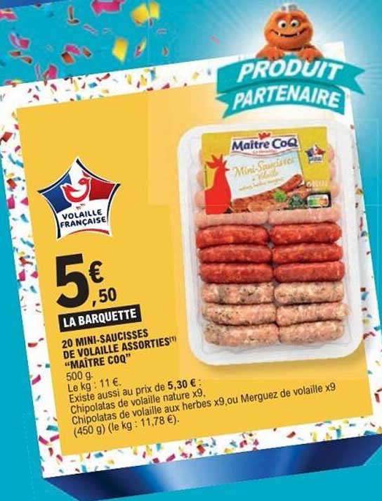 20 mini-saucisses de volaille assorties “Maître CoQ”