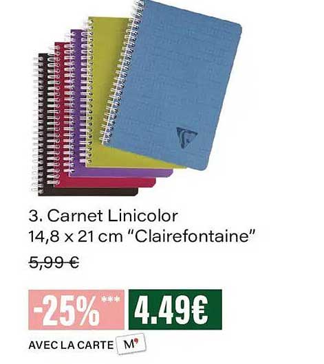 3. Carnet Linicolor 14,8 x 21 cm “Clairefontaine”