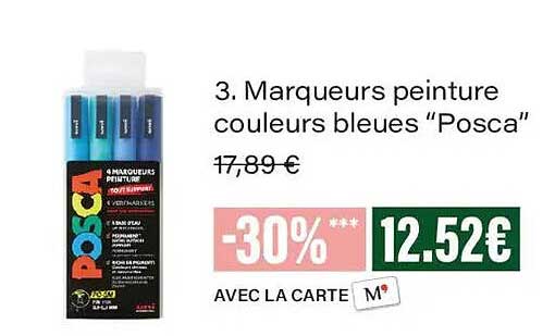 3. Marqueurs peinture couleurs bleues “Posca”