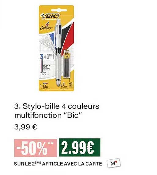 3. Stylo-bille 4 couleurs multifonction “Bic”