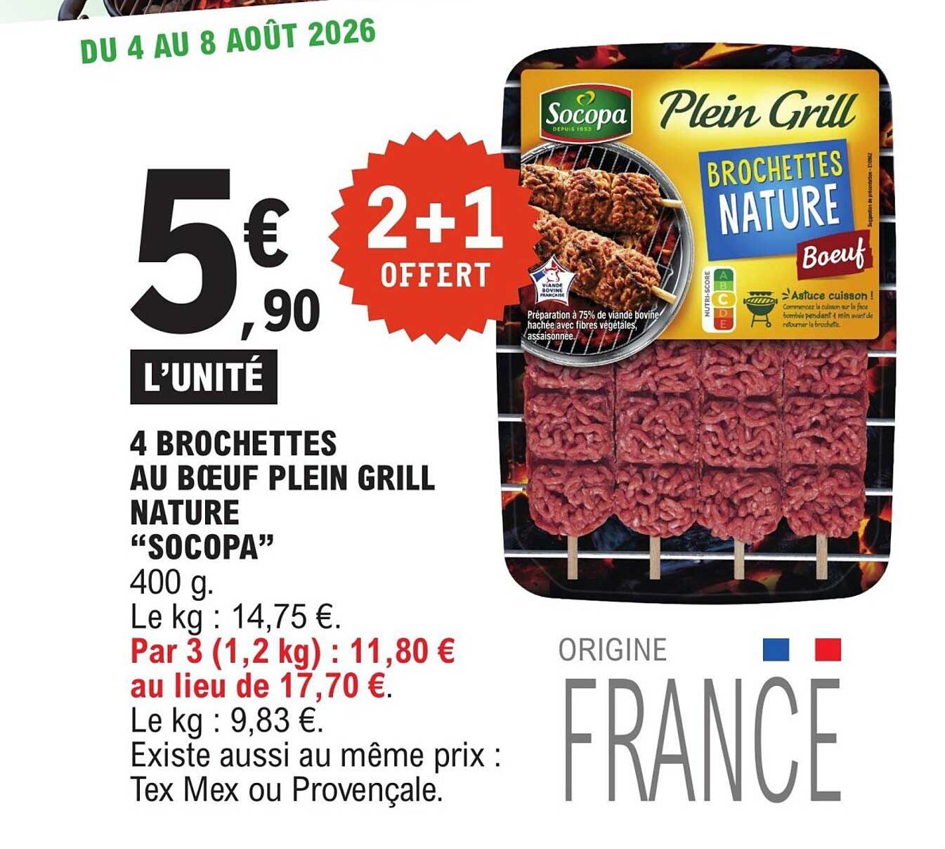 4 BROCHETTES AU BŒUF PLEIN GRILL NATURE “SOCOPA”