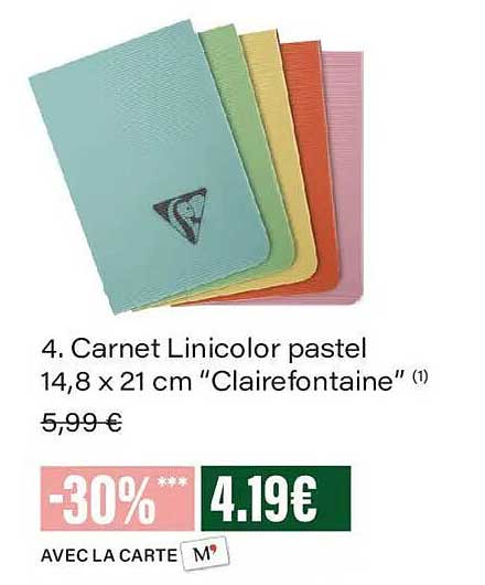 4. Carnet Linicolor pastel 14,8 x 21 cm "Clairefontaine"