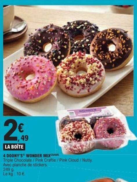 4 DOONY'S® WONDER MIX Triple Chocolate / Pink Craftie / Pink Cloud / Nutty, Avec planche de stickers, 249 g