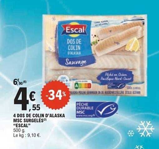 4 DOS DE COLIN D'ALASKA MSC SURGELÉS «ESCAL» 500 g