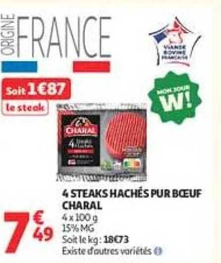 4 STEAKS HACHÉS PUR BŒUF CHARAL