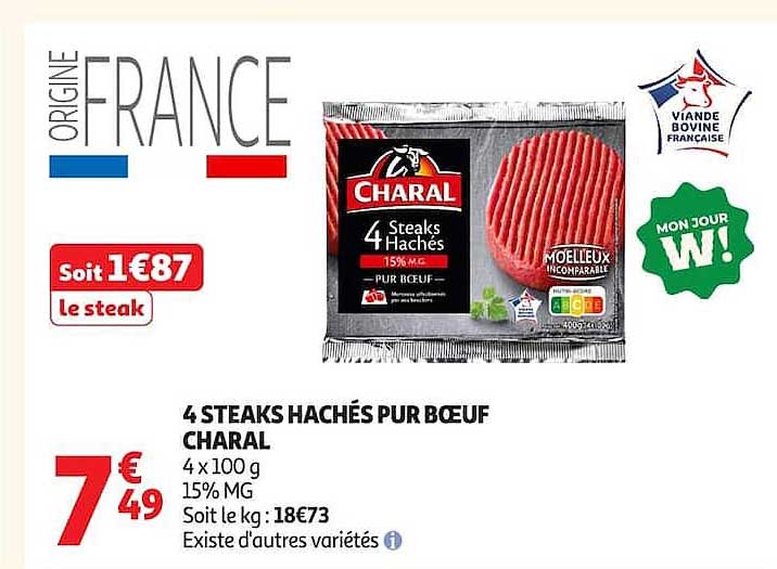 4 STEAKS HACHÉS PUR BOEUF CHARAL
