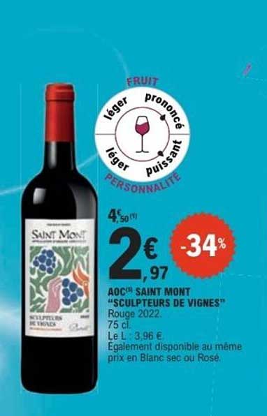 40cl Saint Mont "Sculpteurs de Vignes" Rouge 2022. 75 cl. Le L