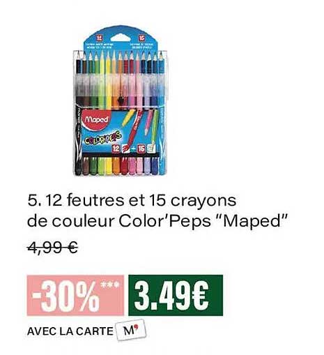 5. 12 feutres et 15 crayons de couleur Color’Peps “Maped”