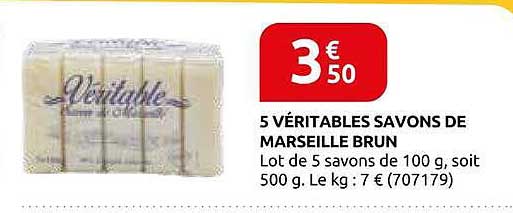 5 VÉRITABLES SAVONS DE MARSEILLE BRUN