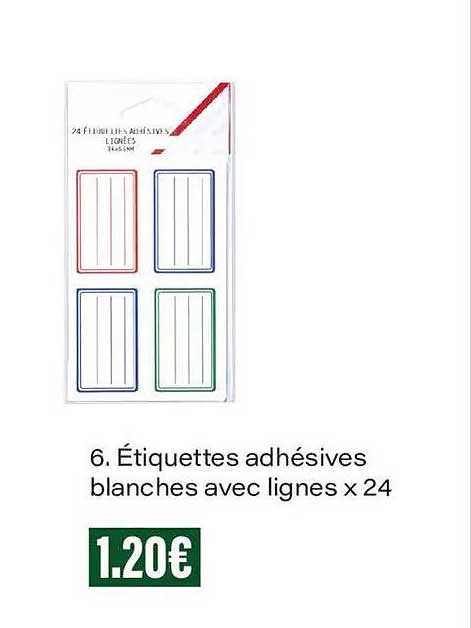 6. Étiquettes adhésives blanches avec lignes x 24