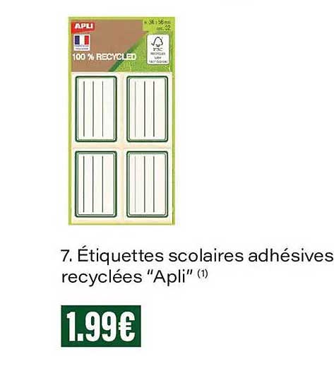 7. Étiquettes scolaires adhésives recyclées "Apli"