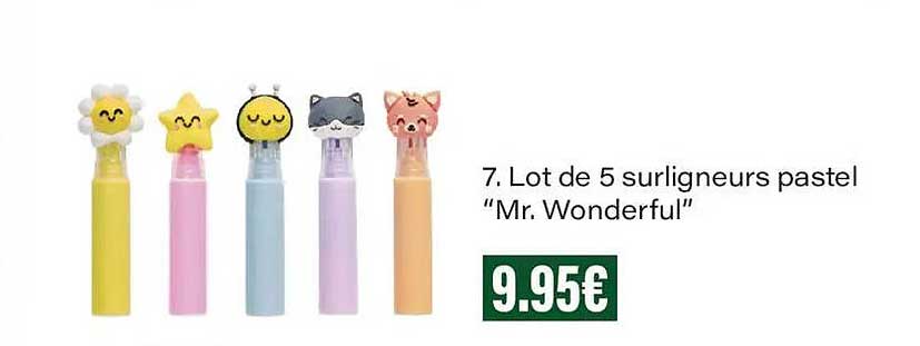7. Lot de 5 surligneurs pastel "Mr. Wonderful"