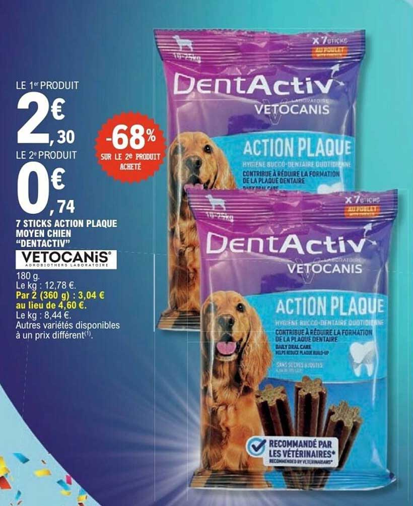 7 STICKS ACTION PLAQUE MOYEN CHIEN "DENTACTIV"