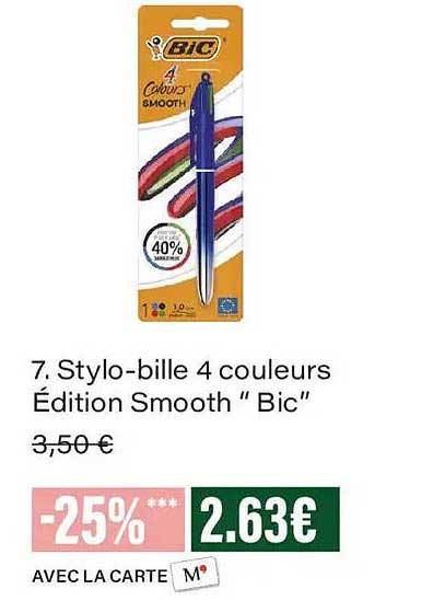 7. Stylo-bille 4 couleurs Édition Smooth “ Bic”
