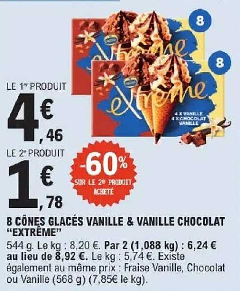 8 CÔNES GLACÉS VANILLE & VANILLE CHOCOLAT “EXTRÊME”
