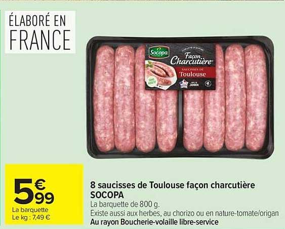 8 saucisses de Toulouse façon charcutière SOCOPA