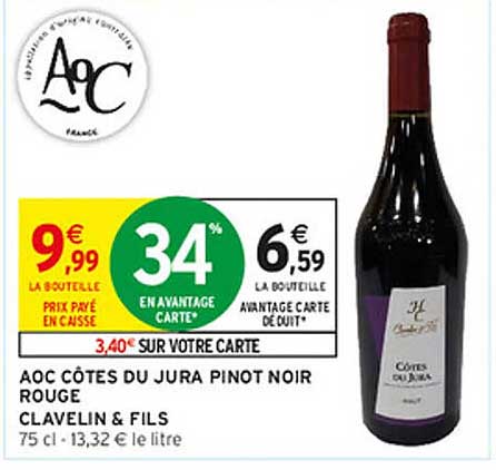 AOC CÔTES DU JURA PINOT NOIR ROUGE CLAVELIN & FILS
