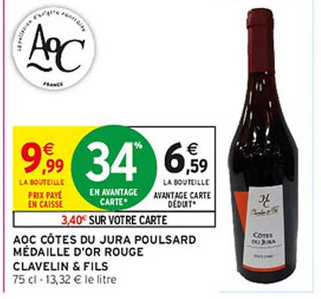 AOC CÔTES DU JURA POULSARD MÉDAILLE D'OR ROUGE CLAVELIN & FILS