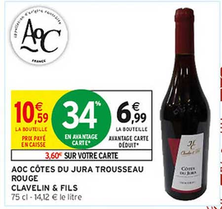 AOC COTES DU JURA TROUSSEAU ROUGE CLAVELIN & FILS