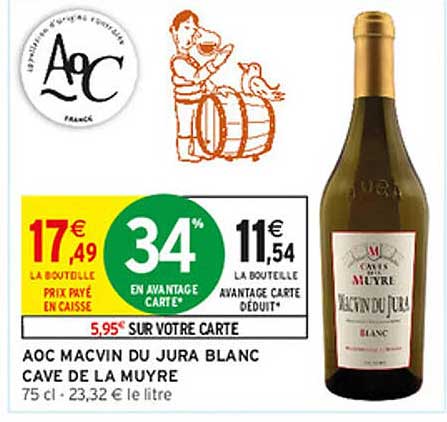 AOC MACVIN DU JURA BLANC CAVE DE LA MUYRE