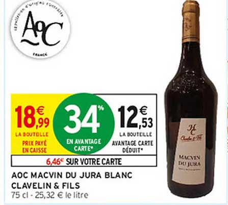 AOC MACVIN DU JURA BLANC CLAVELIN & FILS