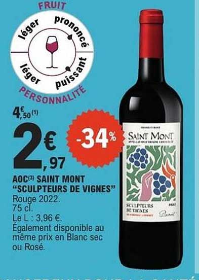 AOC SAINT MONT “SCULPTEURS DE VIGNES” Rouge 2022. 75 cl