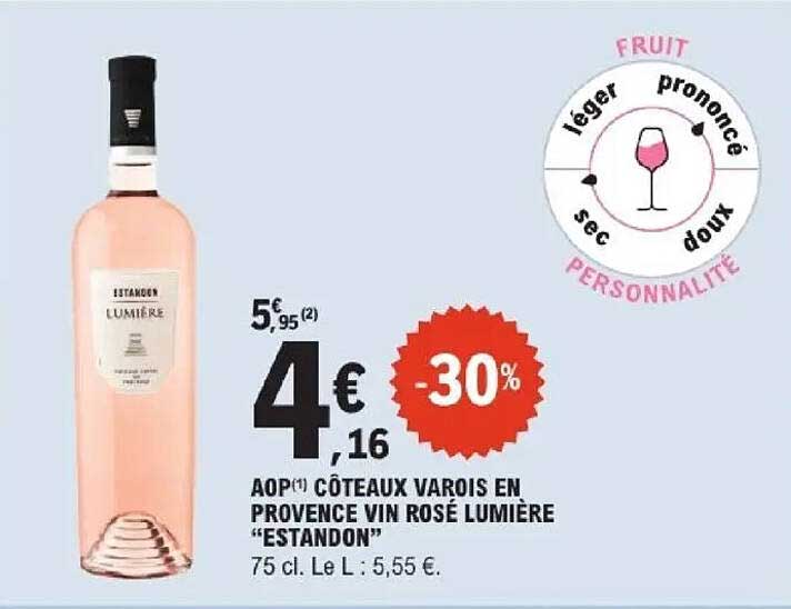 AOP(1) CÔTEAUX VAROIS EN PROVENCE VIN ROSÉ LUMIÈRE “ESTANDON”